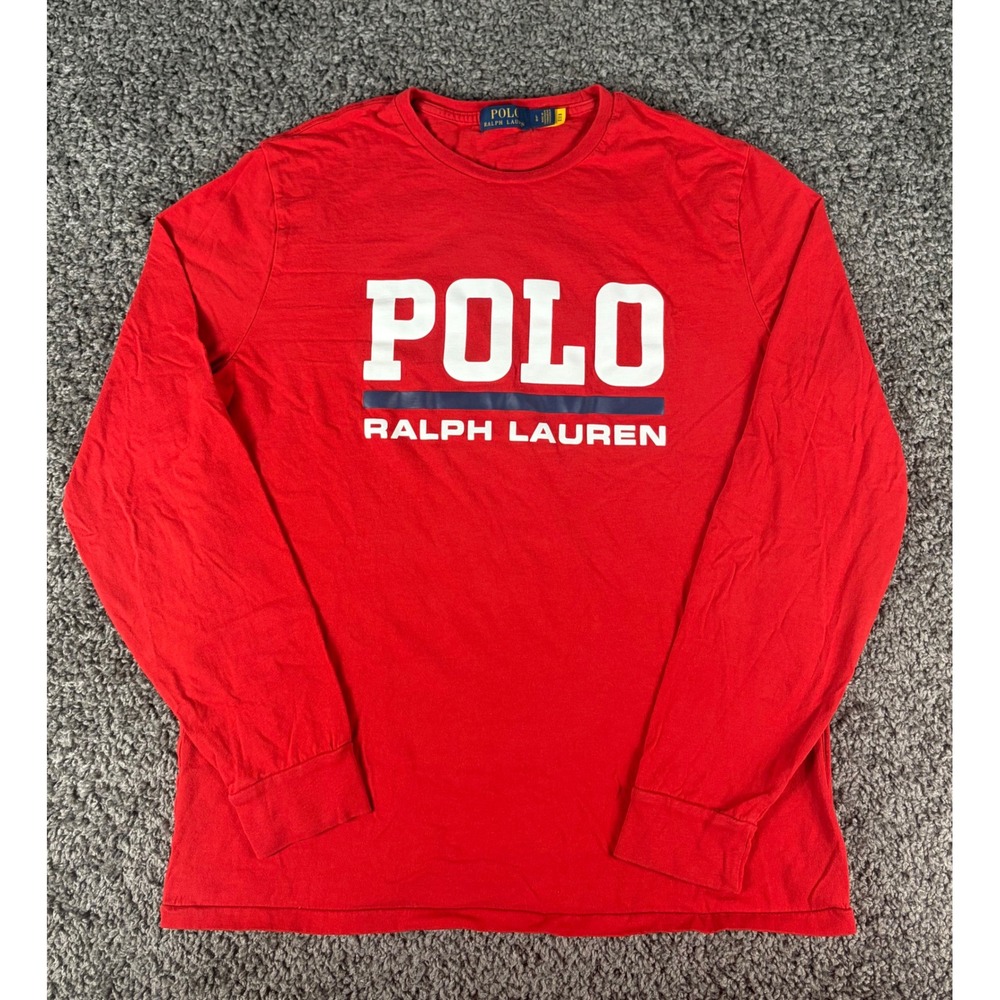 Polo Ralph Lauren Mens Red Long Sleeve Graphic Logo T-Shirt Size Large